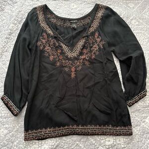 🦄 Lucky Brand Black Blouse with Embroidery